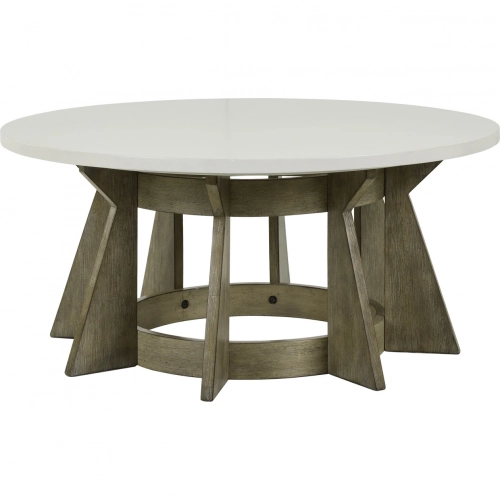 Berkley Square Round Coffee Cocktail Table in Linen & Khaki Wood