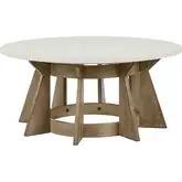 Berkley Square Round Coffee Cocktail Table in Linen & Khaki Wood