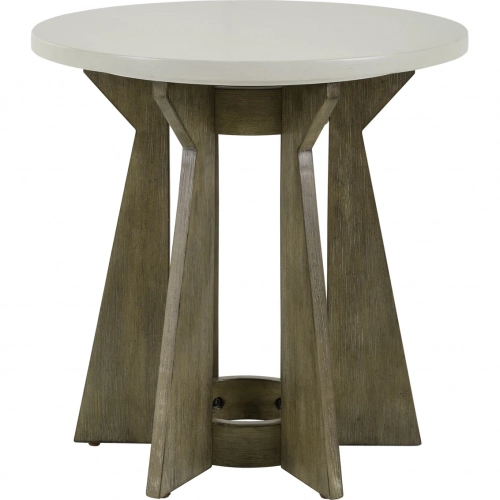 Berkley Square Round End Table in Linen & Khaki Wood