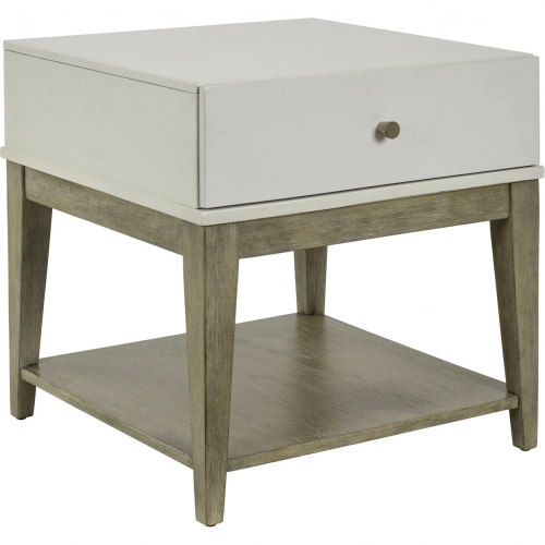 Berkley Square Chairside Table in Linen & Khaki Wood