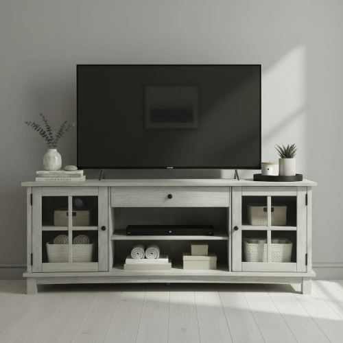 Logan 82" TV Stand Console in White Wood