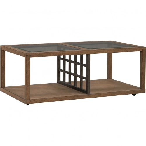 Bayhill Trellis Coffee Cocktail Table in Wood, Black Metal & Glass