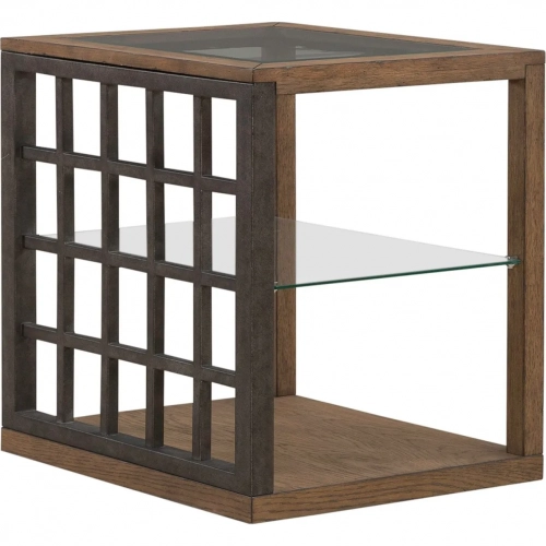 Bayhill Trellis End Table in Wood, Black Metal & Glass