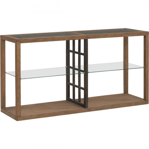 Bayhill Trellis Sofa Table in Wood, Black Metal & Glass