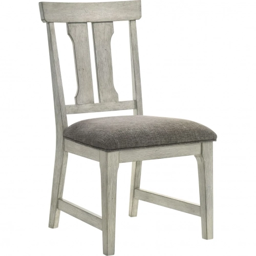 Hallendale Splat Back Dining Chair in Washed White Wood & Gravel Linen (Set of 2)