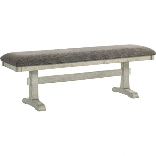 Hallendale Dining Bench in Washed White Wood & Gravel Linen