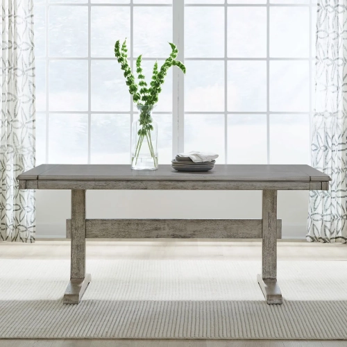 Hallendale 95" Trestle Dining Table in Gravel Wash White Wood