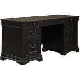 Meritage Jr Executive Credenza in Distressed Rubbed Black & Caramel Wood