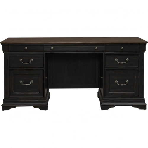 Meritage Jr Executive Desk in Distressed Rubbed Black & Caramel Wood