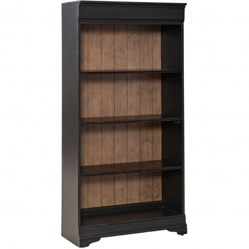 Meritage 60" Bookcase in Aged Rubbed Black & Caramel Wood