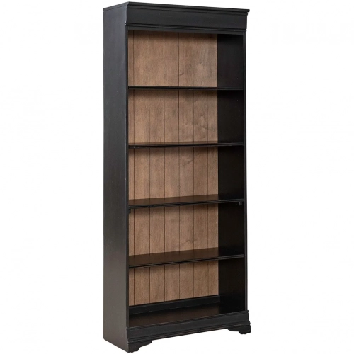 Meritage 72" Bookcase in Aged Rubbed Black & Caramel Wood