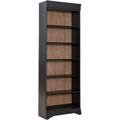 Meritage 84" Bookcase in Aged Rubbed Black & Caramel Wood