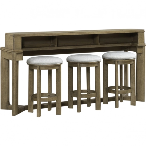 Ballentine 4 Piece Console Table & Stools Set in Weathered Wood & Gray Fabric