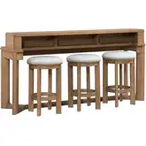 Ballentine 4 Piece Console Table & Stools Set in Weathered Wood & Gray Fabric