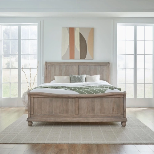 Rustic Traditions Queen Sleigh Bed in Saddle Tan Rustic Birch Veneer