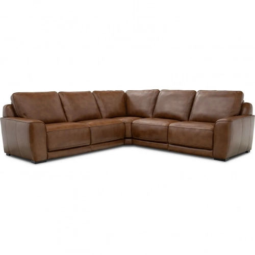 Blake 5 Piece Power Recline Sectional Sofa in Honey Brown Leather