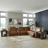 Blake 6 Piece Dual Power Sectional Sofa in Venetian Honey Brown Leather