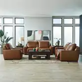 Blake Dual Power Sofa, Loveseat & Recliner Set in Venetian Honey Brown Leather