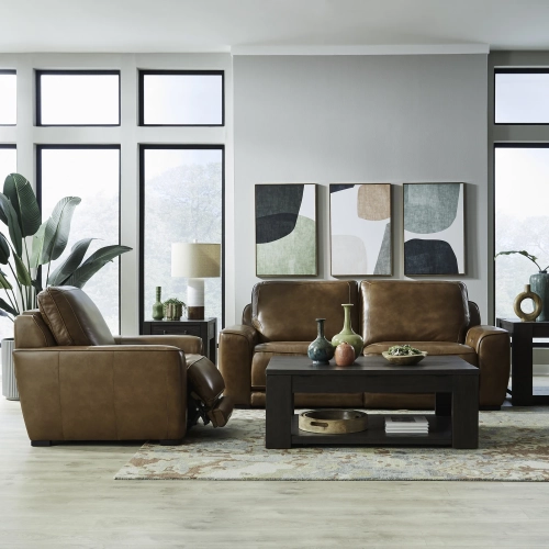 Blake Dual Power Sofa & Recliner Set in Venetian Honey Brown Leather
