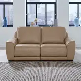 Blake Dual Power Zero Wall 2 Piece Loveseat in Oatmeal Neutral Leather