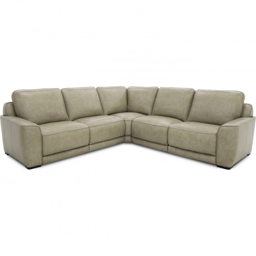 Blake 5 Piece Dual Power Sectional Sofa in Oatmeal Neutral Leather