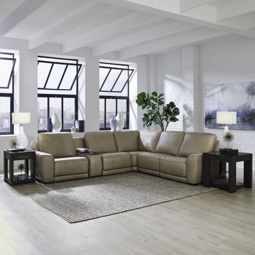 Blake 6 Piece Dual Power Sectional Sofa in Oatmeal Neutral Leather