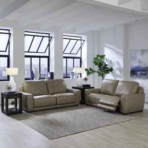 Blake Dual Power Sofa & Loveseat Set in Oatmeal Neutral Leather