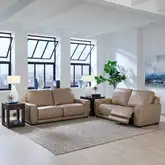 Blake Dual Power Sofa & Loveseat Set in Oatmeal Neutral Leather