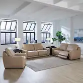 Blake Dual Power Sofa, Loveseat & Recliner Set in Oatmeal Neutral Leather
