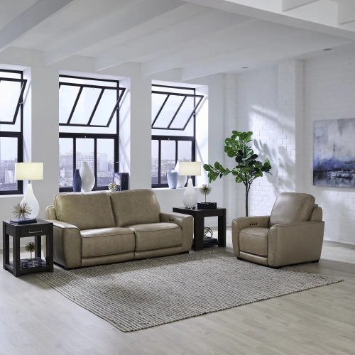 Blake Dual Power Sofa & Recliner Set in Oatmeal Neutral Leather