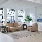 Blake Dual Power Sofa & Recliner Set in Oatmeal Neutral Leather