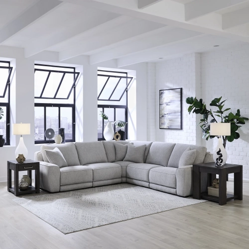 Blake 5 Piece Dual Power Sectional Sofa in Smoke Gray Fabric
