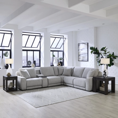 Blake 6 Piece Dual Power Sectional Sofa in Smoke Gray Fabric