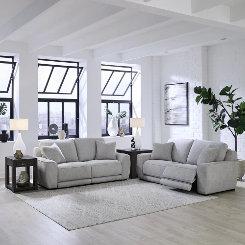 Blake Dual Power Sofa & Loveseat Set in Smoke Gray Fabric