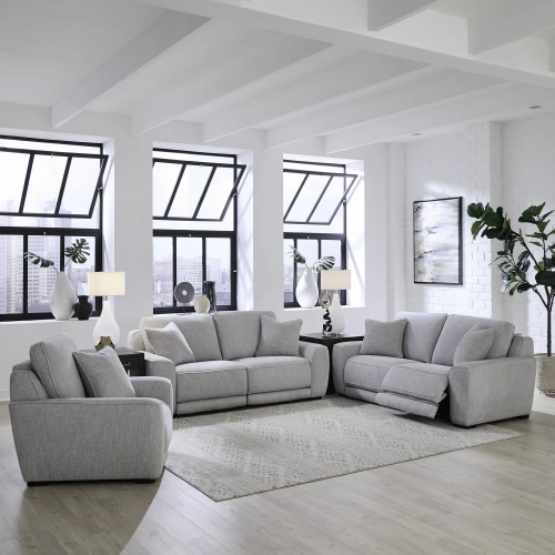 Blake Dual Power Sofa, Loveseat & Recliner Set in Smoke Gray Fabric
