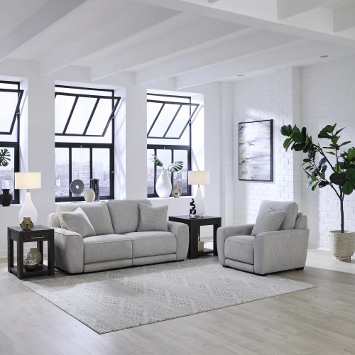 Blake Dual Power Sofa & Recliner Set in Smoke Gray Fabric