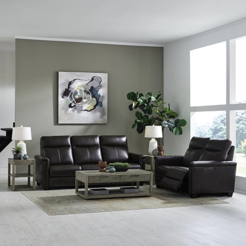 Crawford Triple Power Zero Gravity Sofa & Loveseat Set in Cacao Brown Leather