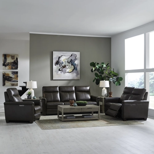 Crawford Triple Power Zero Gravity Sofa, Loveseat & Recliner Set in Brown Leather