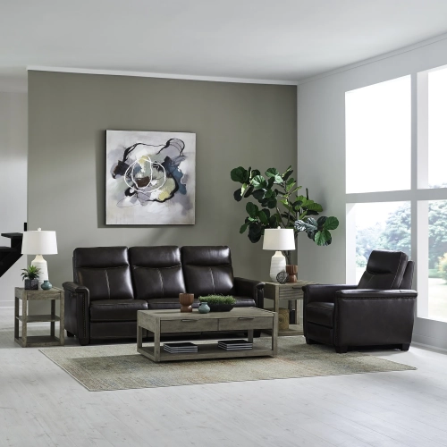 Crawford Triple Power Zero Gravity Sofa & Recliner Set in Cacao Brown Leather