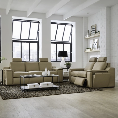 Armon Power Zero Gravity WS Sofa & Loveseat Set in Fawn Brown Leather