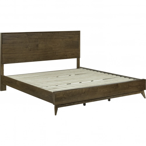 Century Modern California King Platform Bed in Satin Walnut Brown Wood