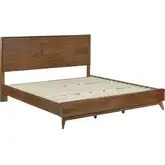 Century Modern California King Platform Bed in Satin Walnut Brown Wood