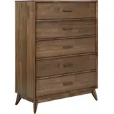 Century Modern 5 Drawer Chest in Satin Walnut Brown Wood