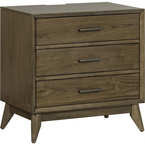 Century Modern Nightstand w/ Charging Station in Satin Walnut Brown Wood