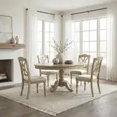 Summer House 5-Piece Pedestal Dining Set in Sand Dune Brown Wood