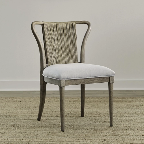 Sheridan Pointe Shaped Corded Back Dining Chair in Wood & Linen (Set of 2)