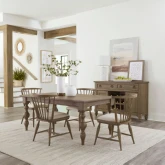 Americana Farmhouse 5 Piece Dining Set in Taupe Wood & Stone Fabric