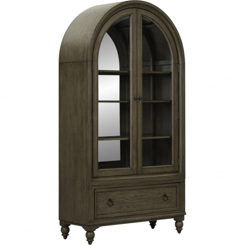 Americana Farmhouse Arched Display Cabinet in Distressed Wood & Glass