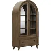 Americana Farmhouse Arched Display Cabinet in Distressed Wood & Glass