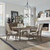 Americana Farmhouse 5 Piece Dining Set in Distressed Wood & Fabric